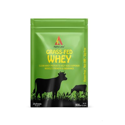 Alpha Labz Grass Fed Whey Protein Concentrate | 26g Protein with Digestive Enzymes | Muscle Gain, Strength, Muscle Recovery Protein Powder for Men, Women & Athletes - 908g/2Lbs