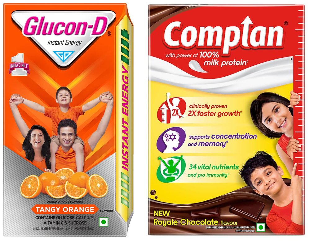 Glucon-D Tangy Orange Glucose Powder, 1Kg & Complan Nutrition Drink for Children, Royale Chocolate Flavour, 500 gm