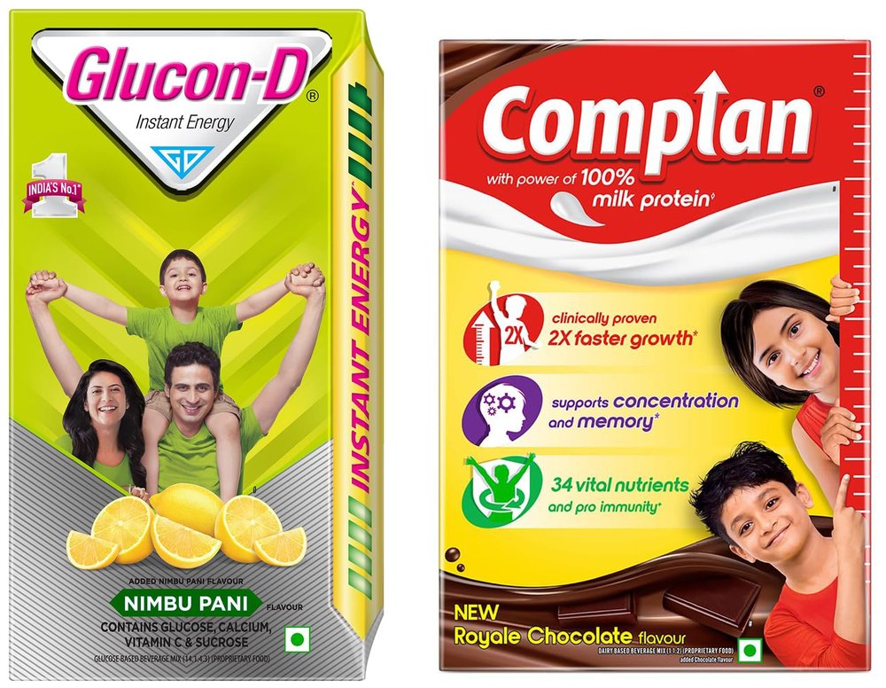 Glucon-D Nimbu Pani Glucose Powder, 1Kg & Complan Nutrition Drink for Children, Royale Chocolate Flavour, 500 gm
