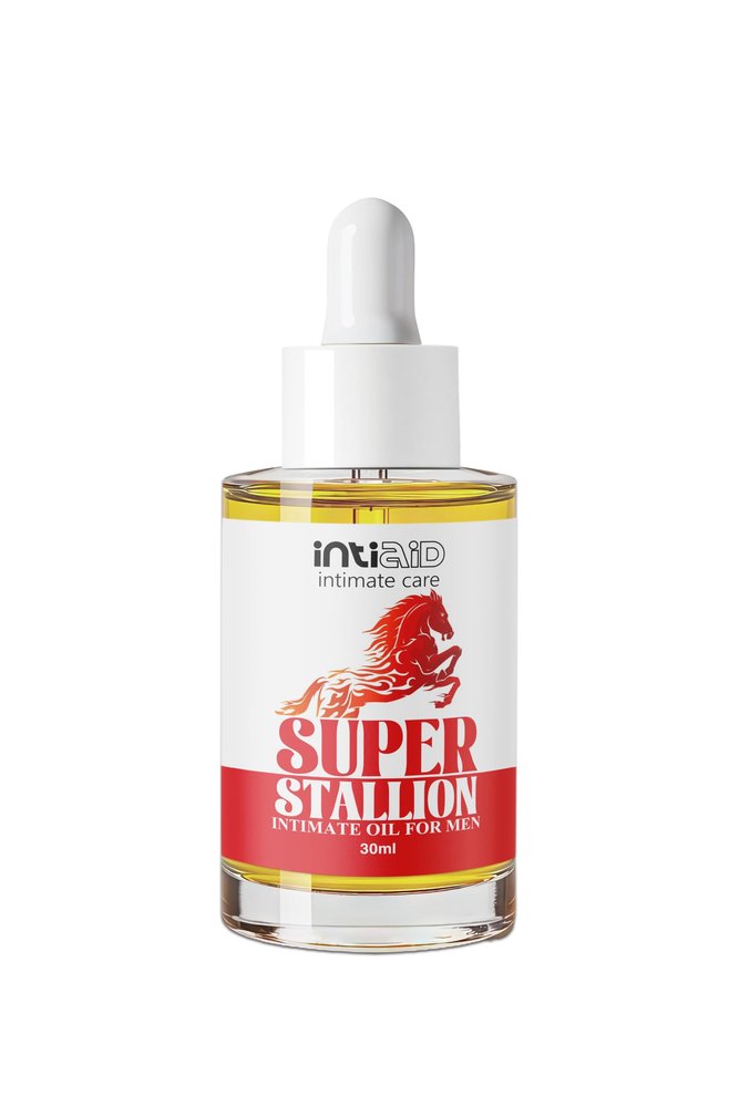 INTIAID Super Stallion Intimate Oil for Men, Soothes Irritation, Supports Hygiene, Non-Greasy Formula, Packed with Natural Ingredients 30ml.