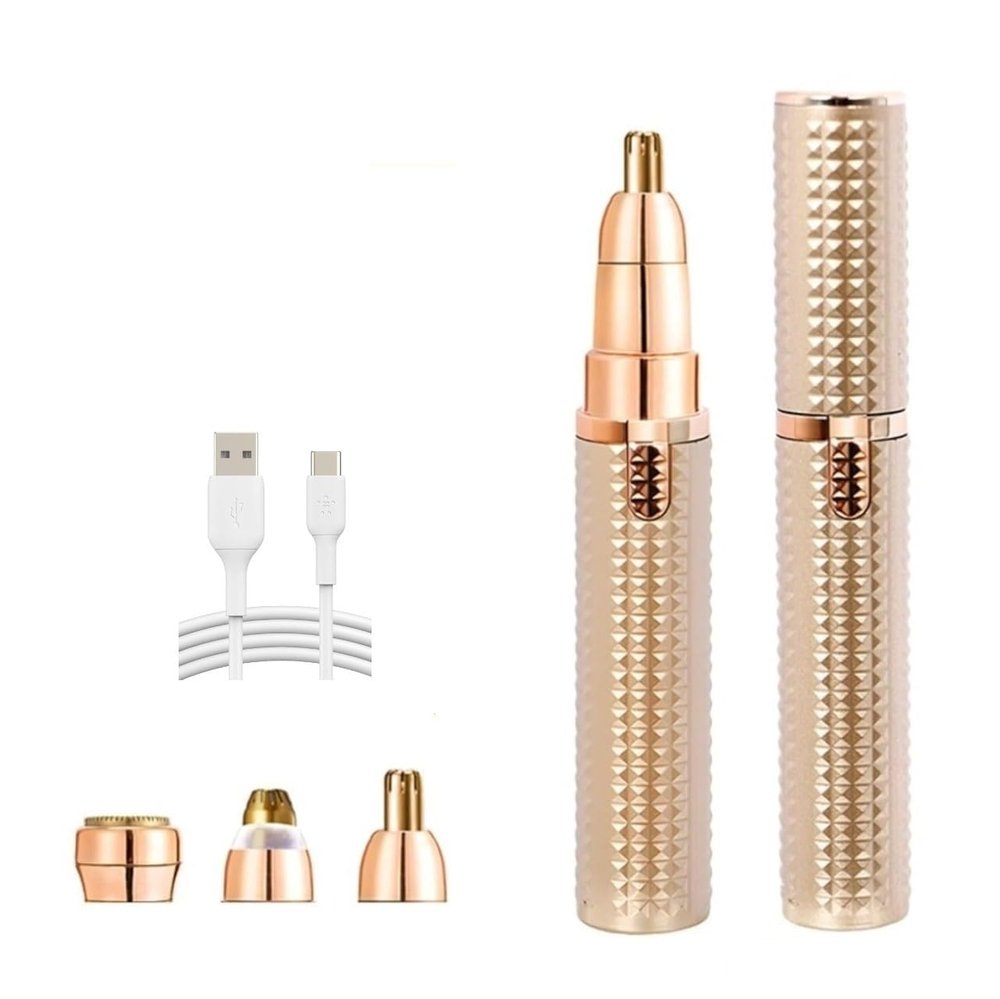 Geyoga Eyebrow Trimmer for Women, face razor for woman, 2 in 1 Rechargeable Facial Hair Remover with Replaceable Heads, Professional Painless Personal Hair Removal Eyebrow Razor with Indicator Lights, (gild brown)