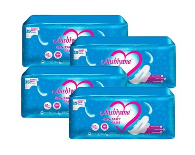 Aashiyana Sanitary Pads, Jumbo Pack 15 Pieces, Extra Large,Sanitary Pads for Women | With LeakLock Technology | Odour Control | Pack of 4