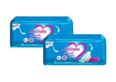 Aashiyana Sanitary Pads, 15 Count Jumbo Pack, Extra Large, Zero Leakage,Sanitary Pads for Women | With LeakLock Technology | Pack of 2
