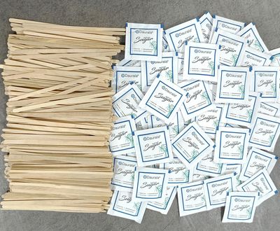 Daurala Refined Sugar Sachets With Coffee Stir Sticks Wood Stirrers Combo | Daurala Sugar (400pcs) Stir Stick (400pcs)
