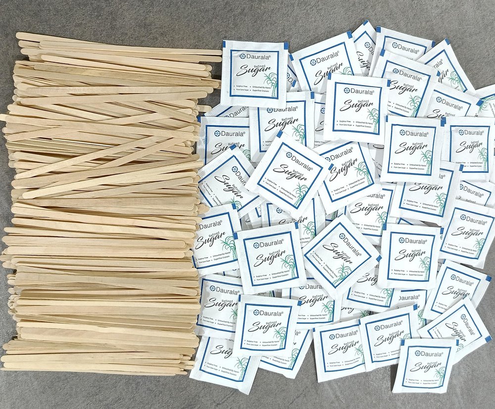 Daurala Refined Sugar Sachets With Coffee Stir Sticks Wood Stirrers Combo | Daurala Sugar (400pcs) Stir Stick (400pcs)