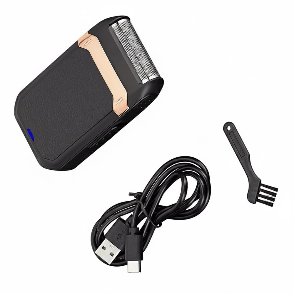 Endzone Professional Mini Ultra Thin Shaver Rechargeable Razor for Face Care Beard Trimmer Reciprocating Blade with USB Travel Shaver, Men's Electric Razor, Black