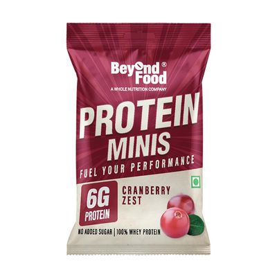 Beyond Food Protein Minis, 6g Protein Cranberry Zest Flavour & Pack of 6-100% Whey Protein with No Added Sugar - Healthy Energy Snacks Ideal for Gym, Workout, Office, Travel & Muscle Support