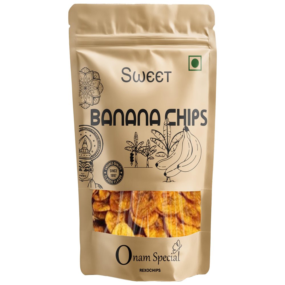 Rexochips - Premium Kerala Sweet Banana Chips || Upperi | Classic Taste |Gluten Free| No Added Sugar |Vegetarian| non GMO |Best Teatime Snacks| High In Fiber |Calcium Rich - 250 Gm