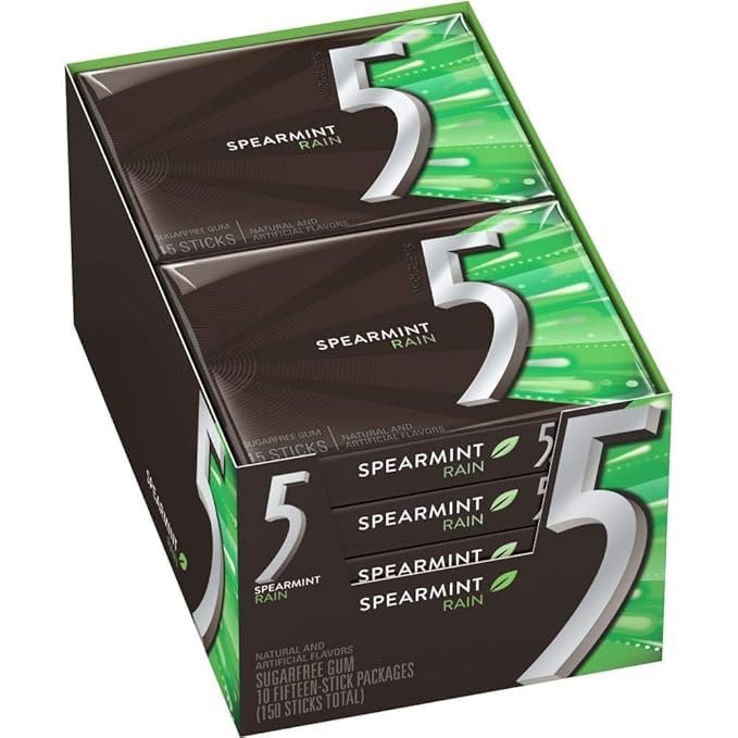 5 Gum Rain Spearmint Gum (10 Packs of 15 Pieces)