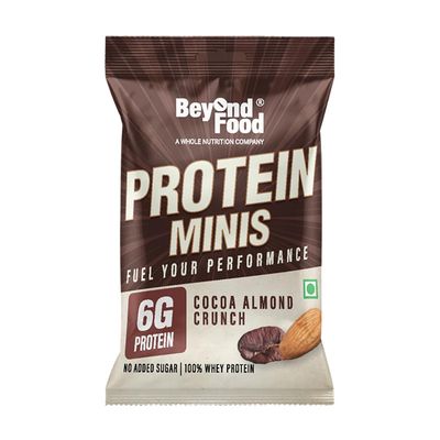 Beyond Food Protein Minis, 6g Protein Cocoa Almond Crunch Flavour & Pack of 6-100% Whey Protein with No Added Sugar - Healthy Energy Snacks Ideal for Gym, Workout, Office, Travel & Muscle Support