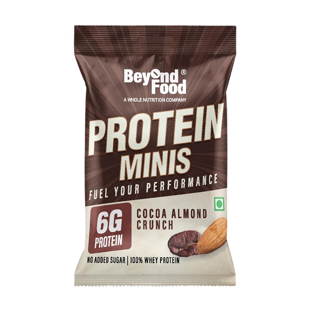 Beyond Food Protein Minis, 6g Protein Cocoa Almond Crunch Flavour & Pack of 6-100% Whey Protein with No Added Sugar - Healthy Energy Snacks Ideal for Gym, Workout, Office, Travel & Muscle Support