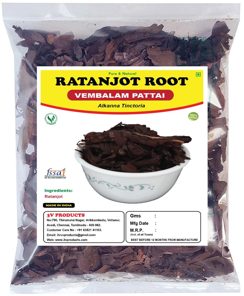 3V PRODUCTS Ratanjot | Vembalam Pattai | Laljadi | Alkanna Tinctoria | Alkanet Root (100gm)