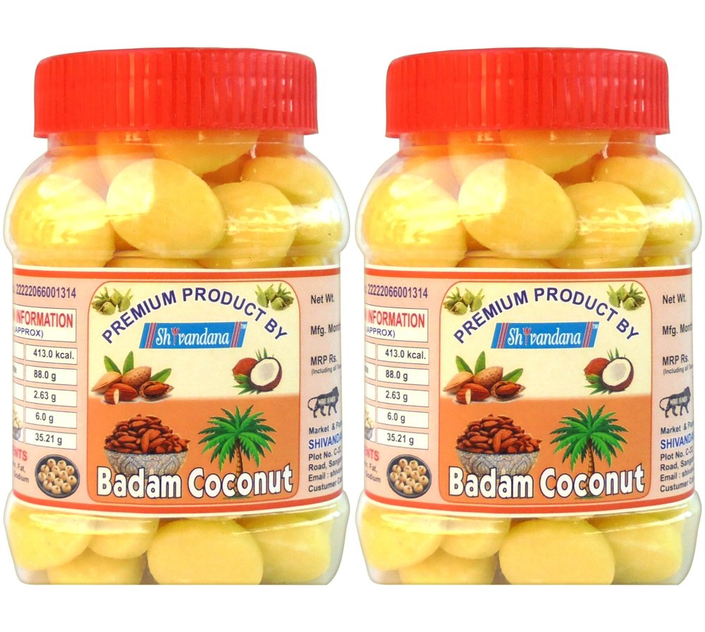 SHIVANDANA Coconut Peda | No Preservative Real Coconut Toffee Candy | Kesari Badam Goli Soft & Chewy Nariyal Peda 600 GMS