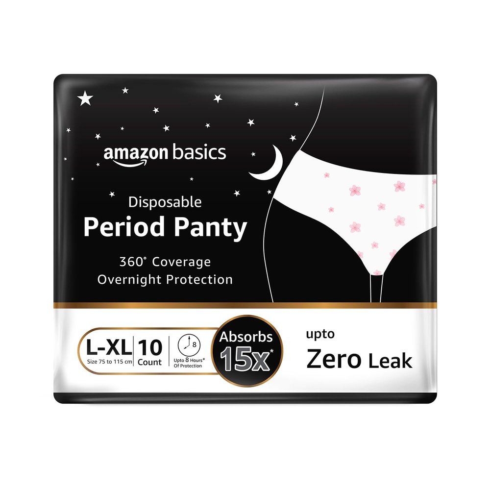 Amazon Basics Disposable Period Panties For Girls & Women| L-XL | 10 Count (Pack of 1) | 360 Coverage | Upto 8 Hours of Protection | Leak Proof | Overnight Protection | Period Panty