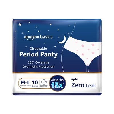 Amazon Basics Disposable Period Panties For Girls | M-L | 10 Count (Pack of 1) | 360 Coverage | Upto 8 Hours of Protection | Leak Proof | Overnight Protection | Period Panty