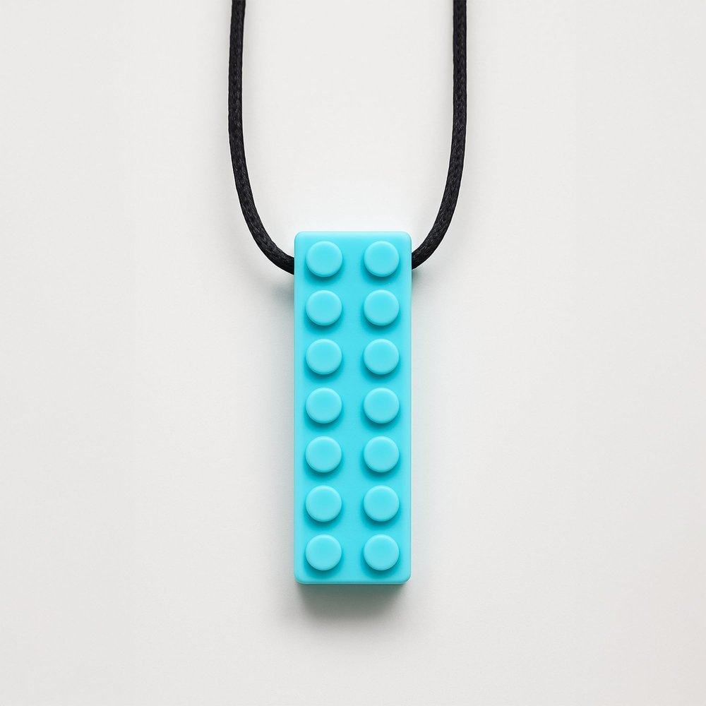 Abley's Sensory Chew Necklace, Silicone Block Design, Food-Grade Material for Anxiety Relief and Teething (Blue)