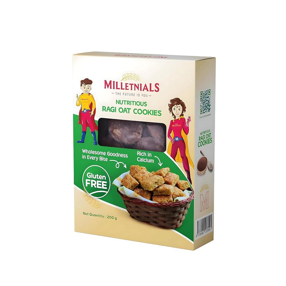 MILLETNIALS ShreeJayy Ragi Millet Oats Cookies  200g (Pack of 2, Medium Size) | Gluten-Free, 100% Vegan, Zero Maida, No Atta, No Preservatives | Healthy & Ready-to-Eat Snack