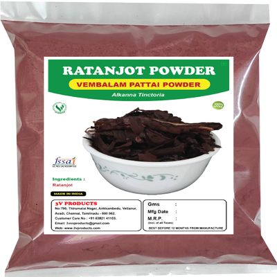 3V PRODUCTS Ratanjot Powder 25g | Alkanet Root | Vembalam Pattai | Laljadi | Alkanna Tinctoria (Pack of 1)