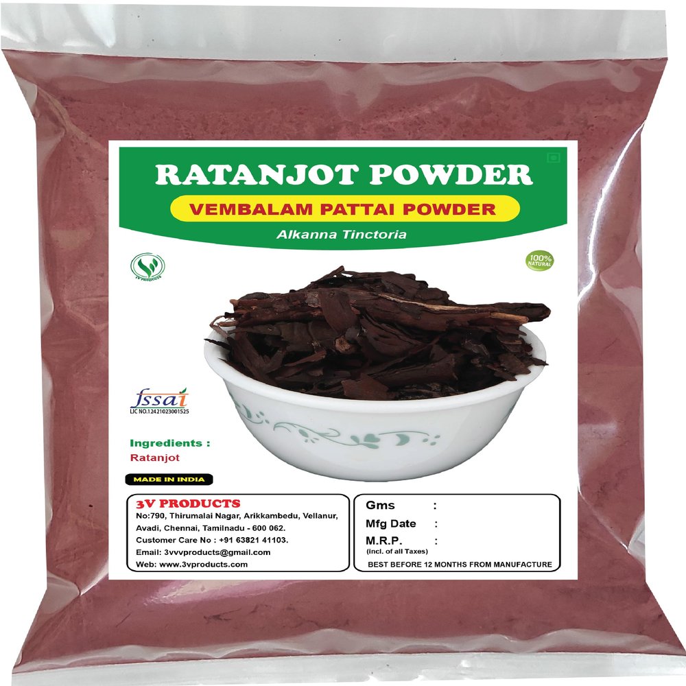 3V PRODUCTS Ratanjot Powder 25g | Alkanet Root | Vembalam Pattai | Laljadi | Alkanna Tinctoria (Pack of 1)