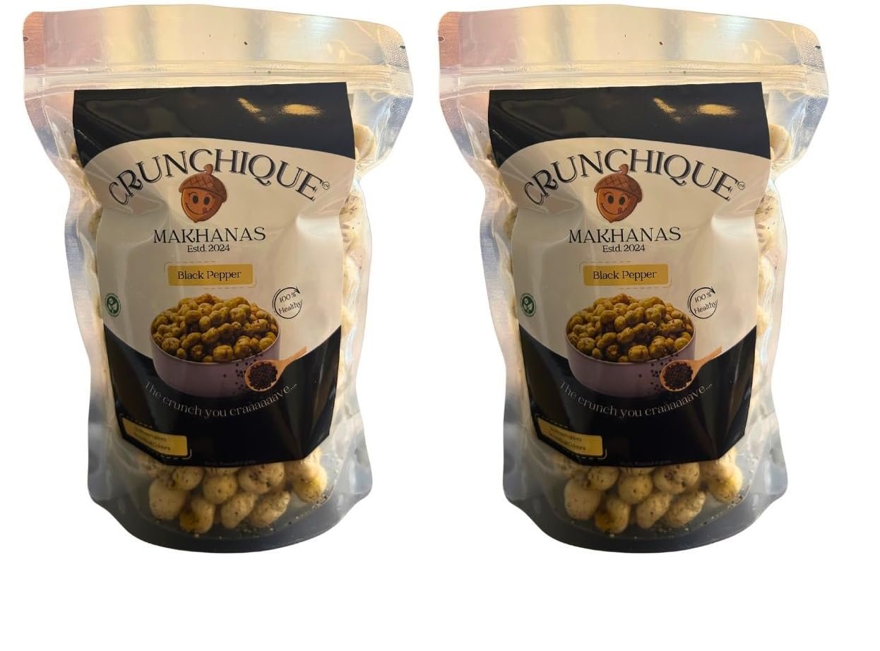 Crunchique Ghee-Roasted Black Pepper Roasted Makhana | Protein-Packed Superfood | Ghee Roasted | Gluten-Free | MSG-Free | 100g (PACK OF 2)