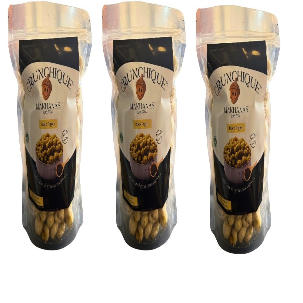 Crunchique Ghee-Roasted Black Pepper Roasted Makhana | Protein-Packed Superfood | Ghee Roasted | Gluten-Free | MSG-Free | 100g (PACK OF 3)