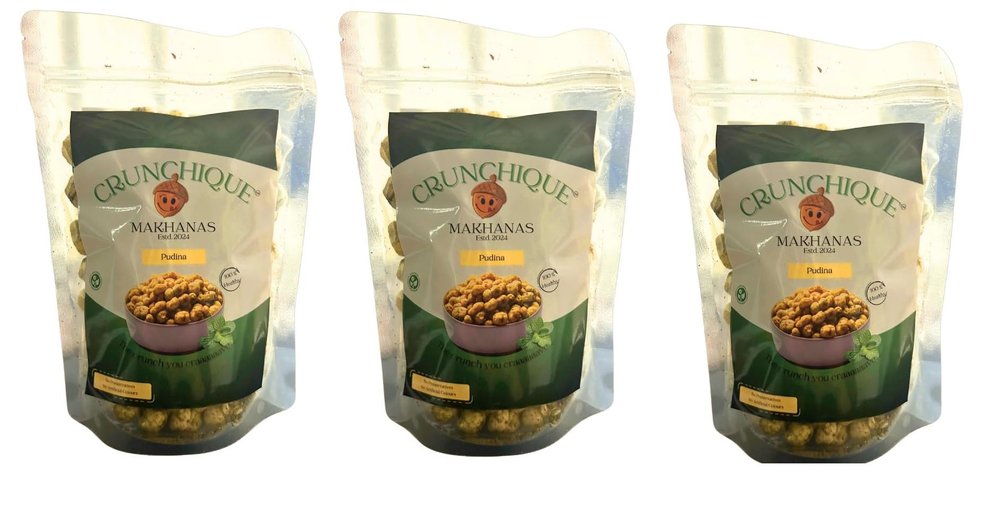 Crunchique Ghee-Roasted Minty Pudina Roasted Makhana | Ghee-Roasted Healthy Snack | Antioxidants | Gluten-Free | No Artificial Flavors | 100g (PACK OF 3)