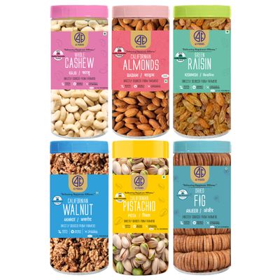 41 Foods Premium Dry Fruits Combo of Almonds Cashews Figs Pistachios Raisins and Walnuts | 1.2 KG (200g x 6)