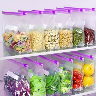 MOBDESK 5 pcs Transparent Plastic Zip Lock Zipper Bag Use For Food Fruit Vegetable Storage, Reusable Slider Pouch Bags for Freezer Multi Purpose Office Reclosable Storage Pouches