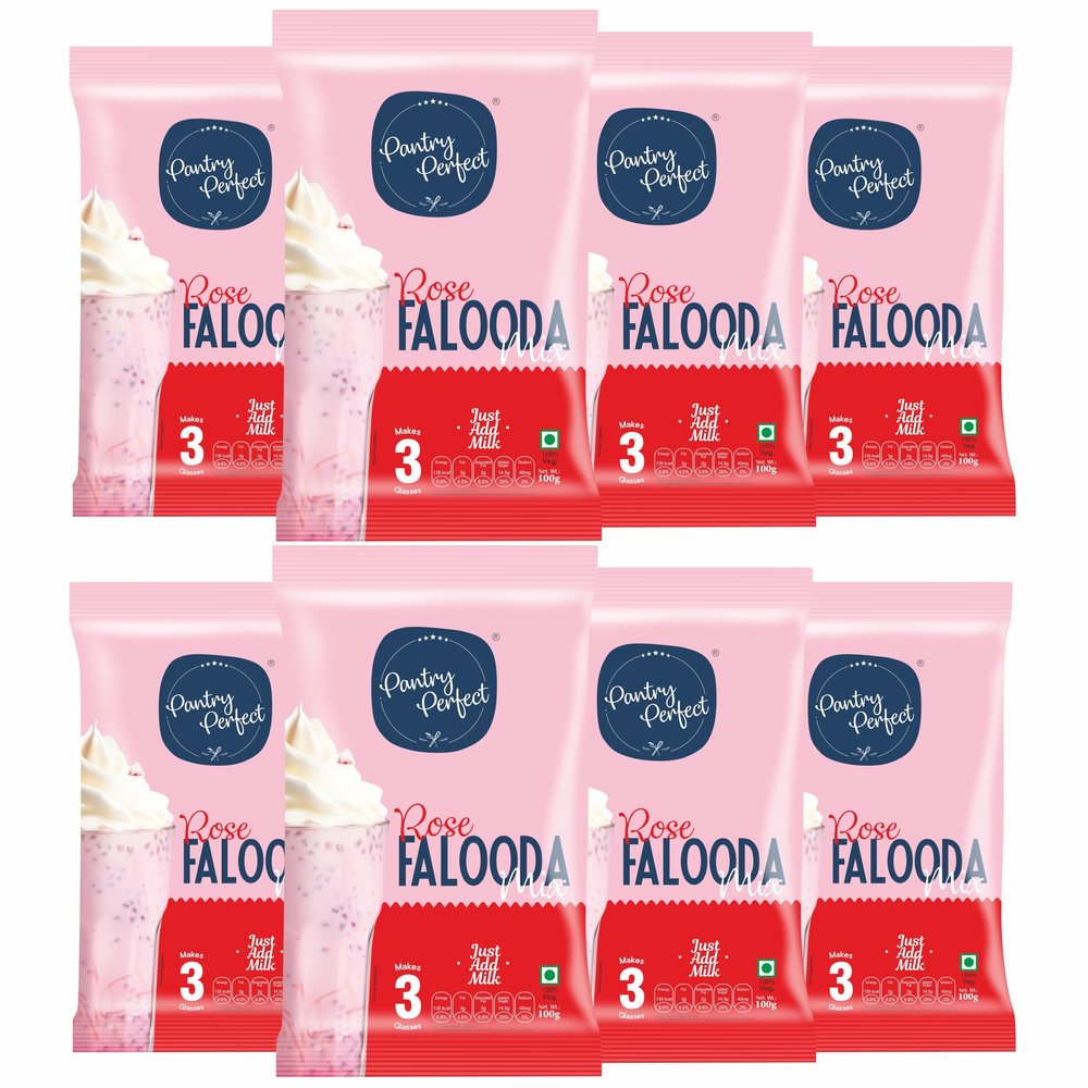Pantry Perfect Rose Falooda Mix  Pack of 8 (Each 100g) | Rich, Smooth & Creamy Texture | Delicious & Refreshing Taste | Instant Falooda Mix