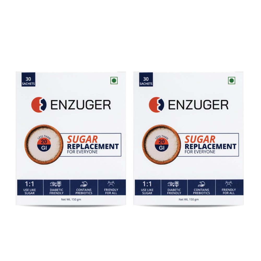 Enzuger 1:1 Sugar Replacement Natural Low Glycemic Index Sweetener | PCOS & Diabetic-Friendly | No Sugar, No Erythritol, No Artificial Sweeteners, No Aftertaste | Made with Naturally Sourced Ingredients | 5gm, 30 Sachets (Pack of 2)
