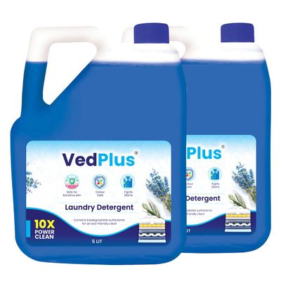 VedPlus Liquid Laundry Detergent - 5 L| 10X Power Clean Formula For Deep Cleaning | Gentle On Sensitive Skin & Tough On Stains| Color-Safe & Fabric-Friendly| Suitable For All Type Machines (Pack Of 2)