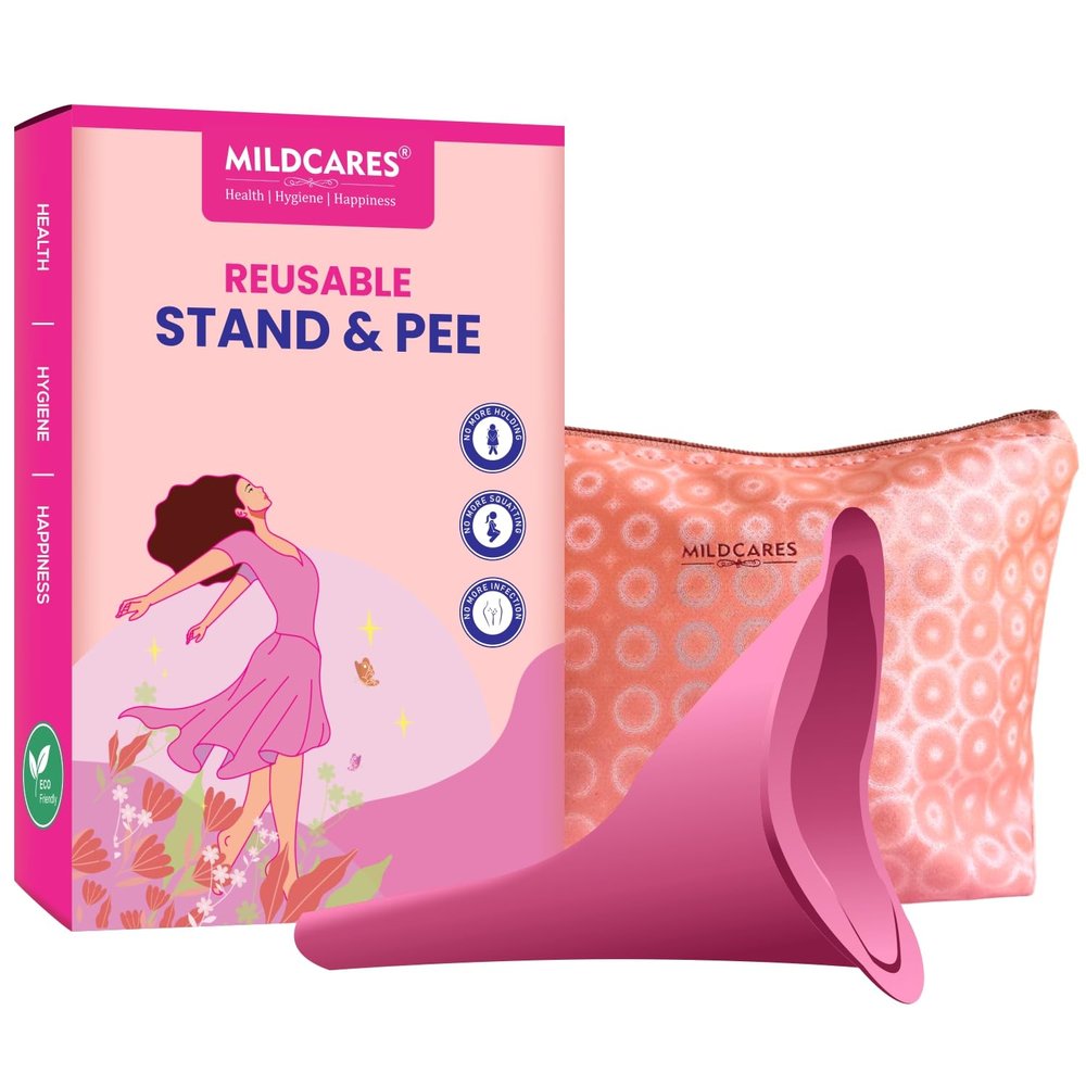 MildCares Stand & Pee Reusable Female Urination Device for Women | Medical-Grade Silicone | Reduces UTI Risk | Travel-Friendly With Carry Pouch (Pack of 1)