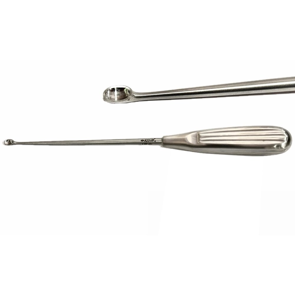 ADDLER Dental Spratt Brun Bone Curette used to scrape hard tissues from bone surfaces to expose narrow surgical sites.