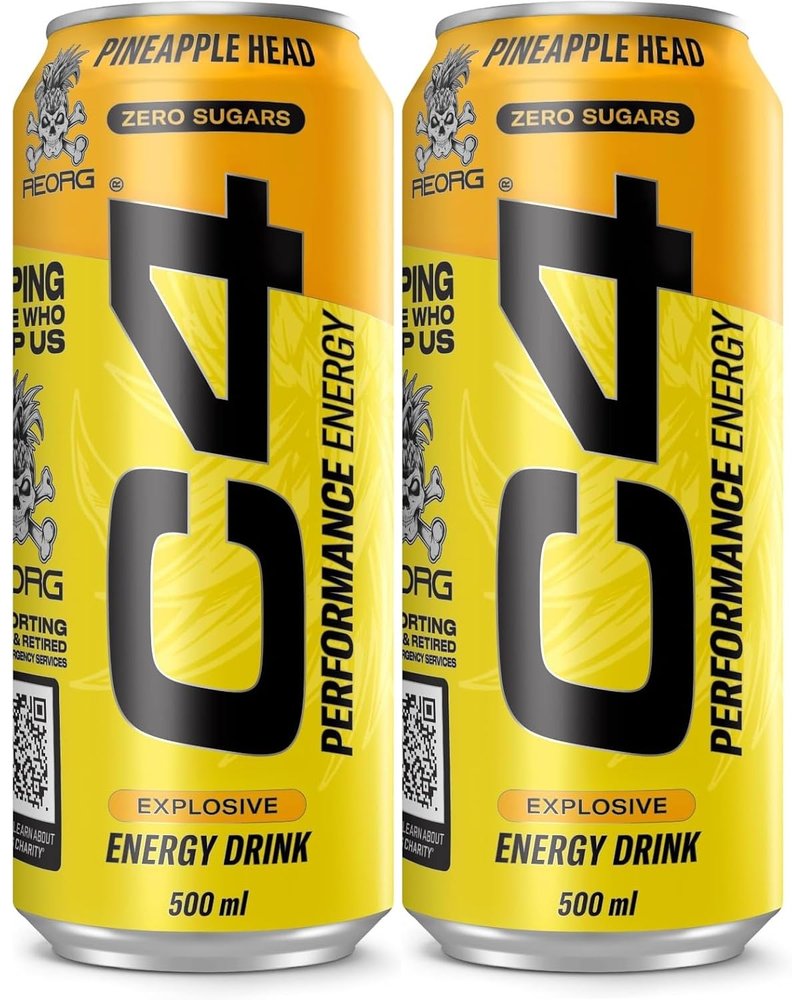 C4 Performance Energy Drinks Zero Sugar Pineapple Flavor Exclusive Energy Drink, 2 Cans X 500 ml (UK)