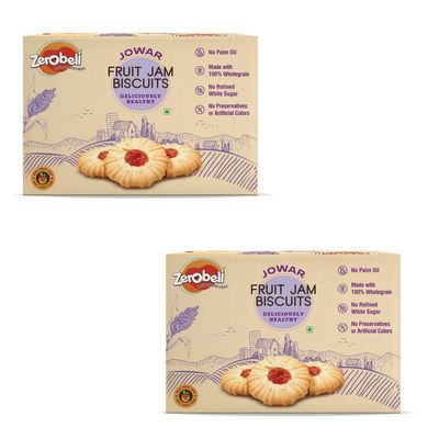 Zerobeli Jowar Fruit Jam Biscuit 350g (Pack of 2) |Premium & Healthy Snack | Perfect Snacks for kids I Tea-Time Treat I Delicious & Crunchy Biscuits I No Maida, No Preservatives | High in Fiber
