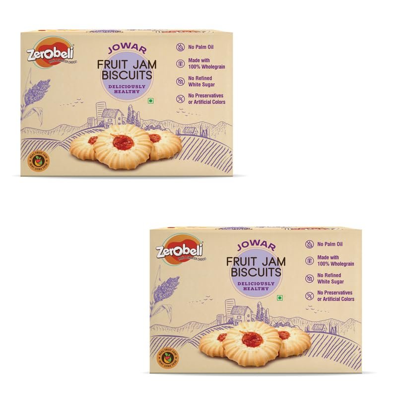 Zerobeli Jowar Fruit Jam Biscuit 350g (Pack of 2) |Premium & Healthy Snack | Perfect Snacks for kids I Tea-Time Treat I Delicious & Crunchy Biscuits I No Maida, No Preservatives | High in Fiber