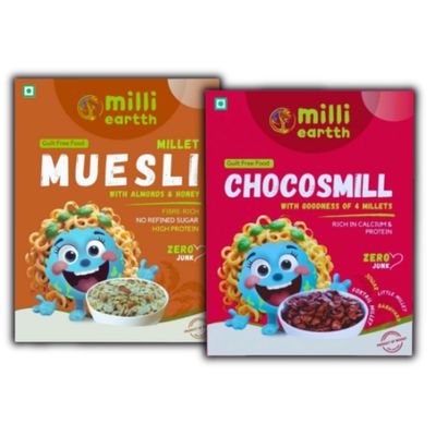 millieartth Crunchy Combo  Millet Chocos 300g & Millet Muesli with Almond and Honey 350g  High-Fiber, Clean Breakfast with Quinoa & Millets  No Maida, Palm Oil or Refined Sugar