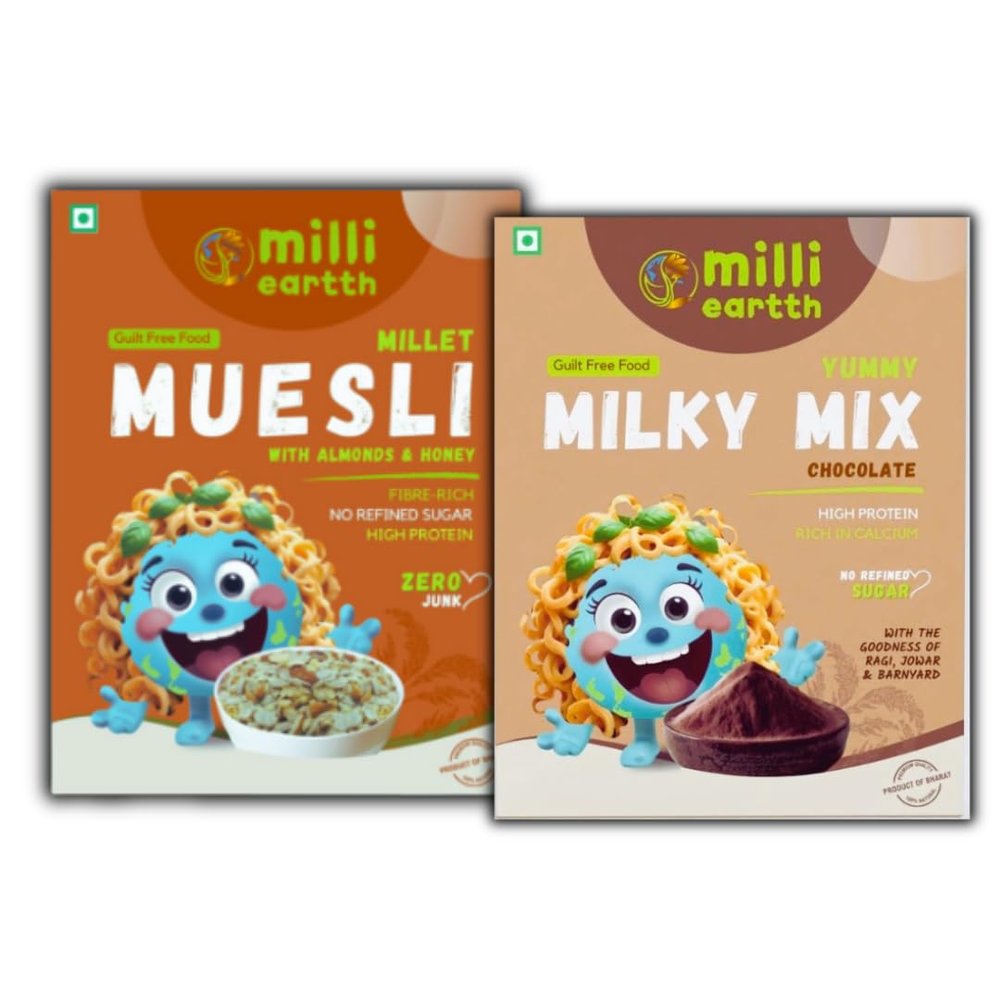 millieartth Power Breakfast Duo  Yummy Milky Mix 300g & Millet Muesli with Almond and Honey 350g  High Fiber & Protein Combo with Millets, Quinoa, No Maida, No Palm Oil, No Preservatives
