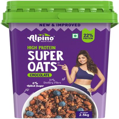 ALPINO 22% High Protein Super Oats Chocolate 2.5kg  Rolled Oats, Natural Peanut Butter, Cocoa Powder, Nuts & Seeds  22g Protein, Source of Dietary Fibre & Healthy Fats, No Added Sugar & Salt