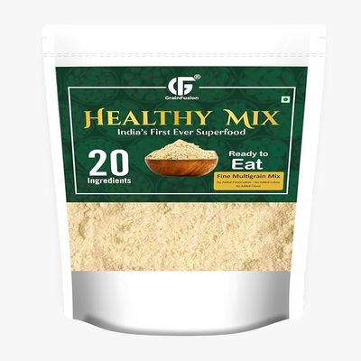 GrainFusion Healthy mix | Multigrain Sattu | Fully Natural | No Chemical,Preservatives,Colours,Flavours | No added Sugar | Suitable For All Ages | Containing 20 Ingredients including Millets And Dry Fruits. (Pack Of 4)