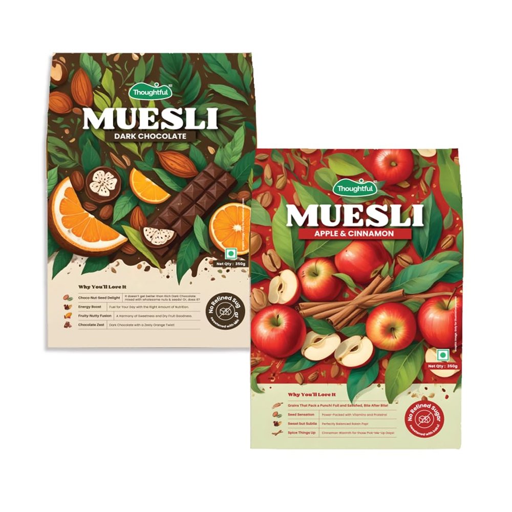 Thoughful Combo of Apple Cinnamon Muesli And Dark Chocolate Muesli | Pack of 2
