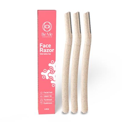 Be Me Face Razor for Women with Safety Cap - Pack of 3 | No Cuts, No Irritation | For Eyebrows, Upper Lip, Forehead, Peach Fuzz, Chin and Sideburns Dermaplaning Tool | Stainless Steel Blade