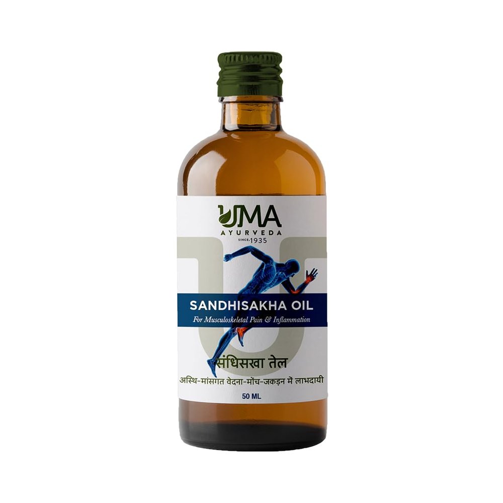 Uma Ayurveda Sandhisakha Joint Muscle Pain Relief Oil | Joint Bone Pain Oil Ayurvedic Medicine| Joint Bone and Muscle Pain Relief Oil for Men Women (50ml_1)