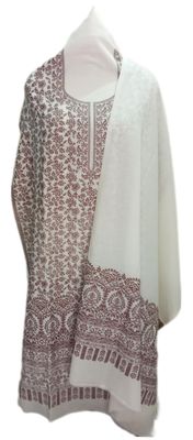 100% Pure cotton kashmiri kani weave salwar suit with dupatta for women, ladies and girls Pure cotton unstitched fabric kurta pant set dress material(off white)