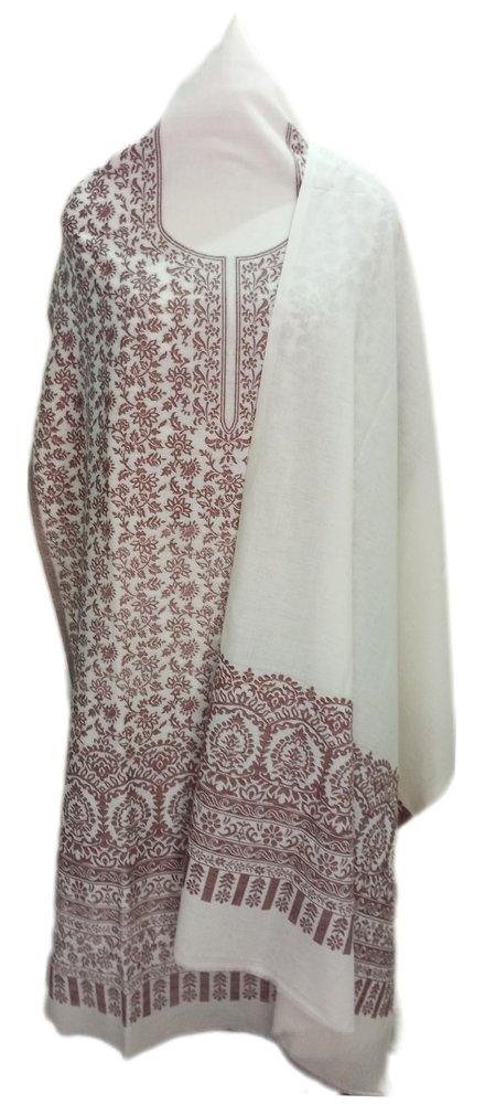 100% Pure cotton kashmiri kani weave salwar suit with dupatta for women, ladies and girls Pure cotton unstitched fabric kurta pant set dress material(off white)
