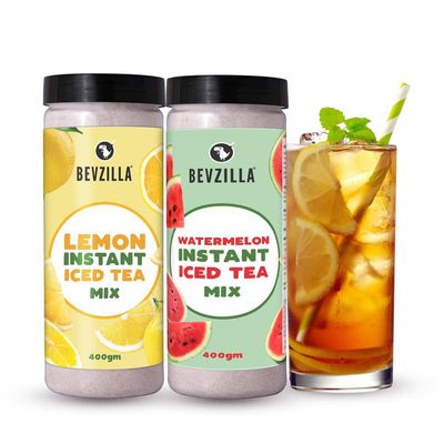 Bevzilla Watermelon & Lemon Instant Ice Tea Powder - 400g x 2 | Refreshing Summer Iced Tea Drink | Instant & Easy to Make