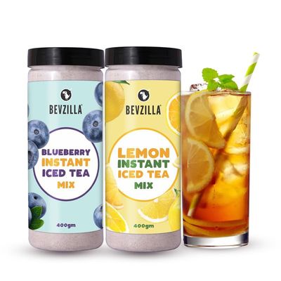 Bevzilla Blueberry & Lemon Instant Ice Tea Powder - 400g x 2 | Cool & Refreshing | Instant Summer Iced Tea Drink