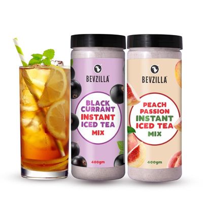 Bevzilla Blackcurrant & Peach Passion Instant Ice Tea Powder - 400g x 2 | Summer Refreshing Iced Tea Drink| Quick & Easy to Prepare