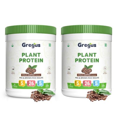 Gregus Vegan Protein Powder Coffee flavour- 26g Plant Protein per Serving (35g) | Sugar-Free, Dairy & Gluten-Free | Supports Lean Muscle Growth | Ideal for Men & Women | 500gx2 (1Kg)