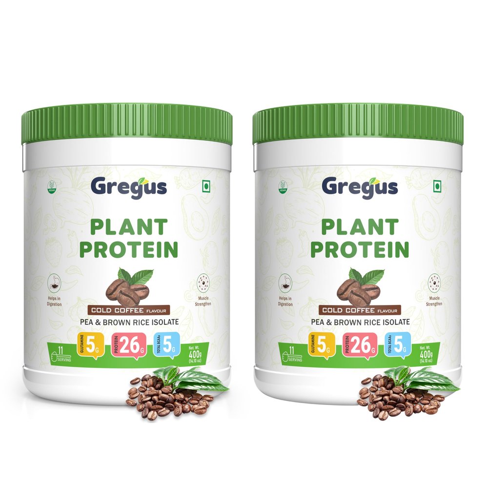 Gregus Vegan Protein Powder Coffee flavour- 26g Plant Protein per Serving (35g) | Sugar-Free, Dairy & Gluten-Free | Supports Lean Muscle Growth | Ideal for Men & Women | 500gx2 (1Kg)